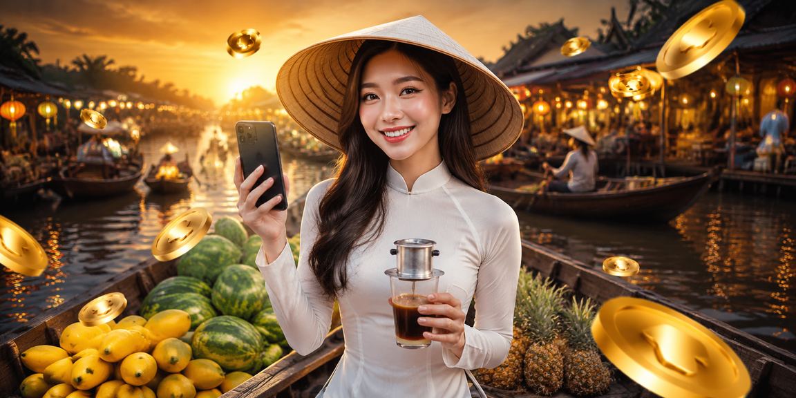 Người chơi bài tại vùng sông Mekong với ly cà phê và điện thoại